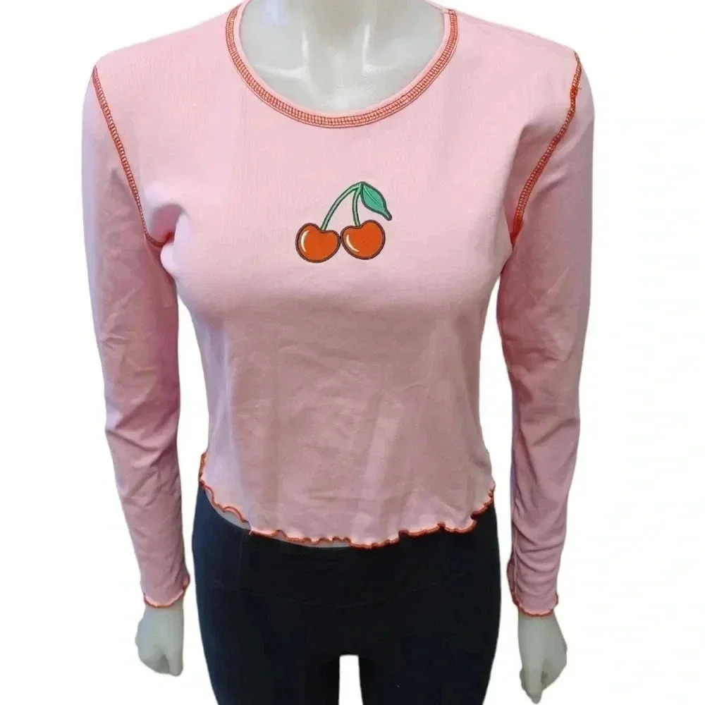 Dolls kill Delia Long Sleeve Pink Cherry Top Size Large